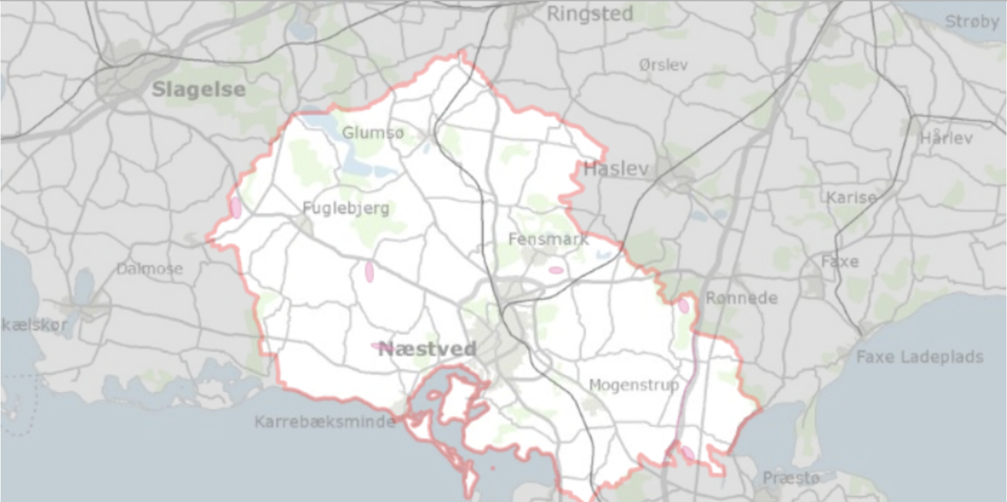 Kortudsnit over Næstved Kommune