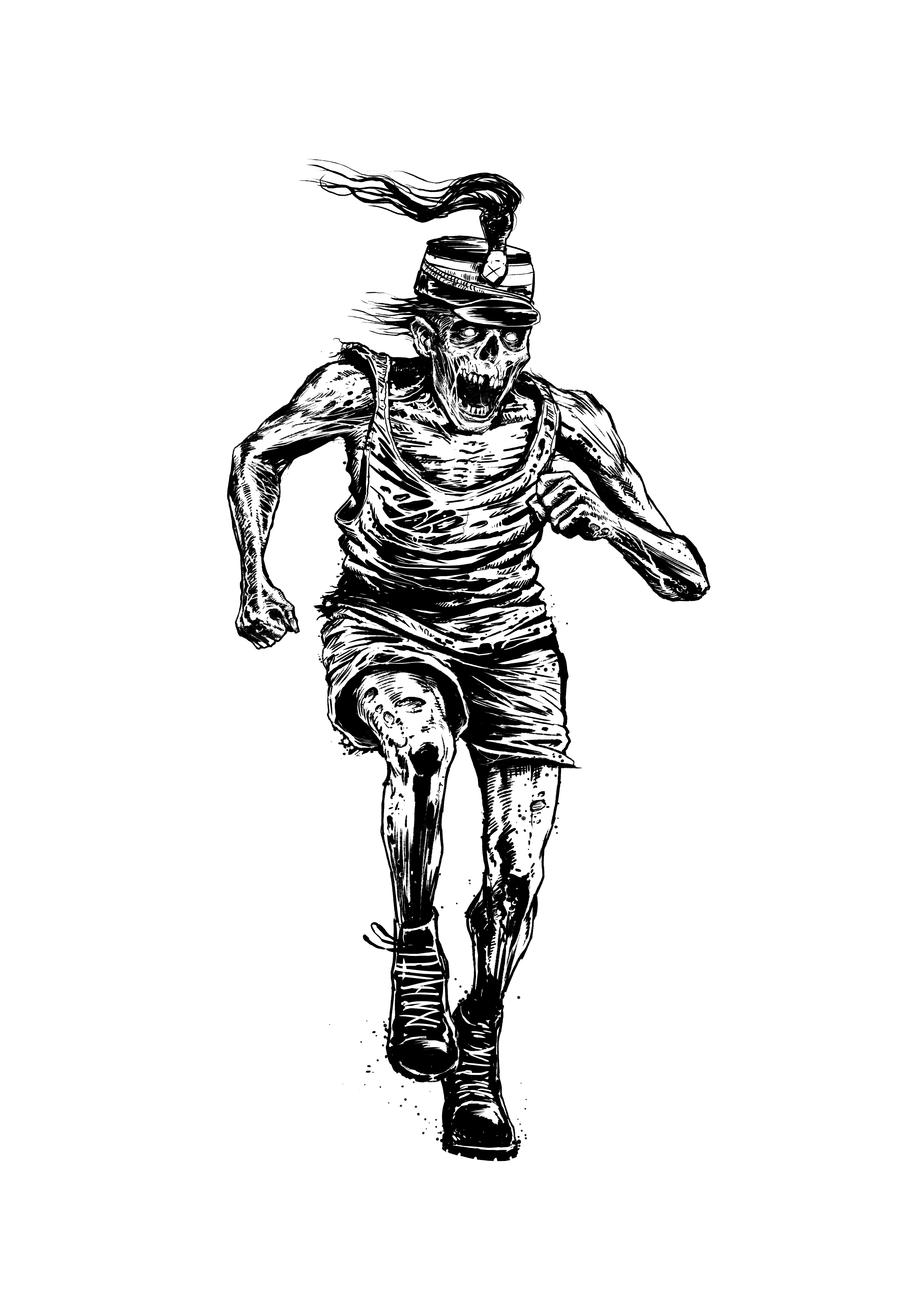 Skelet med husarhat og militærstøvler. 