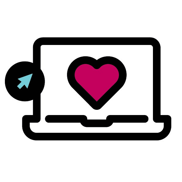 Billede af computer med et billede af et hjerte på skærmen