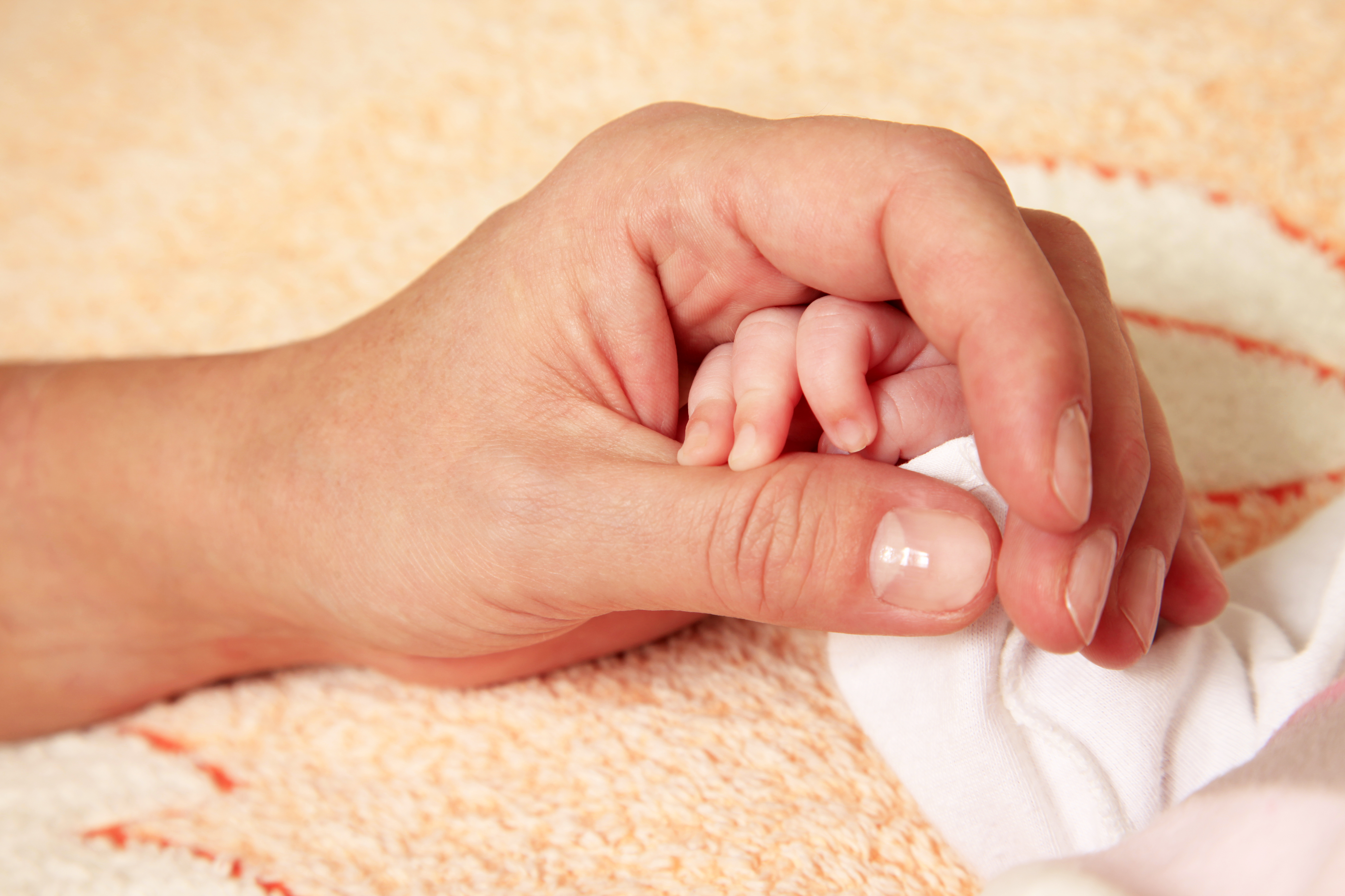 Voksenhånd og en babyhånd holder i hånd