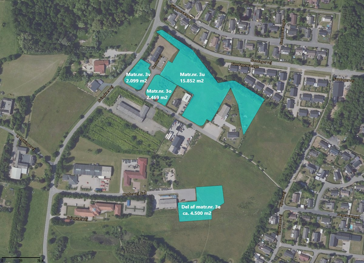 Kort over ledige grunde i Tappernøje på Centervej syd og Centervej.
