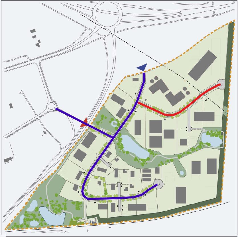 Kort med markering af vejene i Øverup Krog