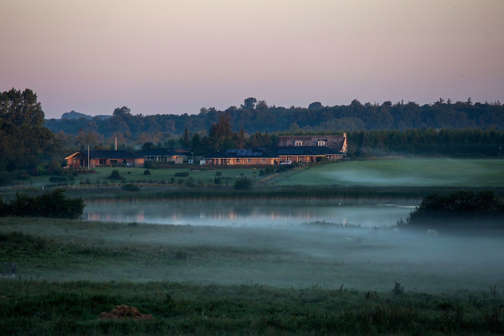 Et Boligkvarter i Diset Landskab lige ud til en sø