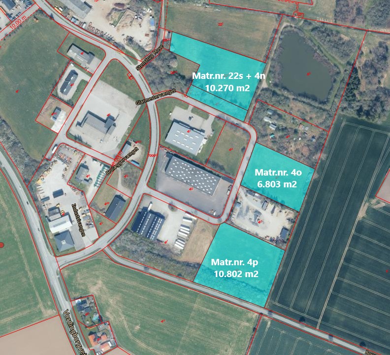 Kort fra webgis over ledige grunde i Stenstrup industri