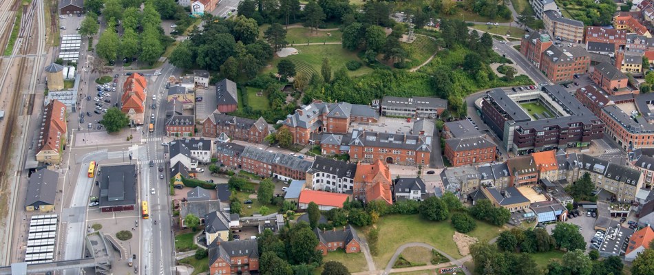 Dronefoto over Grønne Områder i Næstved Bymidte